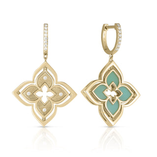18k Yellow Gold Venetian Princess Pirouette Diamond & Chrysoprase Flower Earrings thumbnail