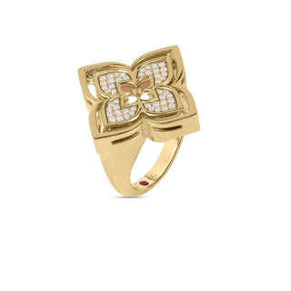 18K Yellow Gold Venetian Princess Pirouette Pave Diamond & Mother Of Pearl Flower Ring thumbnail