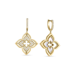 18K Yellow Gold Venetian Princess Pirouette Pave Diamond & Mother Of Pearl Flower Earrings thumbnail
