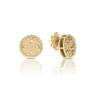 18k Yellow Gold Venetian Medallions Small Diamond Stud Earrings thumbnail