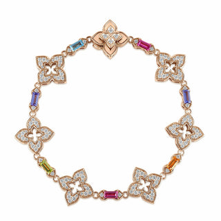 18K Rose Gold Venetian Princess Carnival Pave Diamond & Mixed Baguette (Blue Topaz, Citrine, Peridot, Rubellite, & Tanzanite) Flower Bracelet thumbnail
