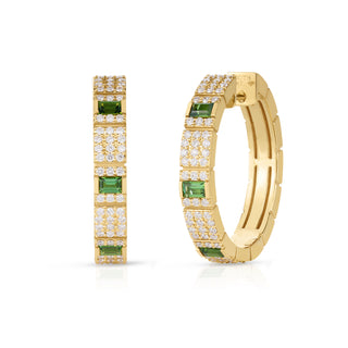 18k Yellow Gold Obelisco Pave Diamond And Green Tourmaline Hoop Earrings thumbnail
