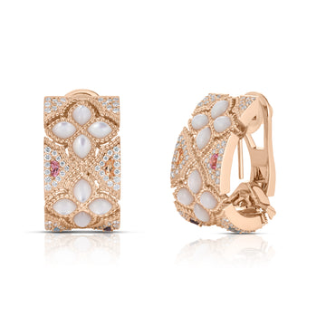 18K Rose Gold Venetian Princess Carnival Diamond, Mother Of Pearl, & Mixed Stones (Blue Topaz, Citrine, Iolite, & Pink Tourmaline) Flower Earrings