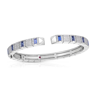 18K White Gold Obelisco Pave Diamond & Blue Sapphire Bangle thumbnail