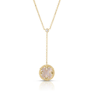 18k Yellow Gold Venetian Medallions Small Diamond And Mother Of Pearl Dangle Necklace thumbnail