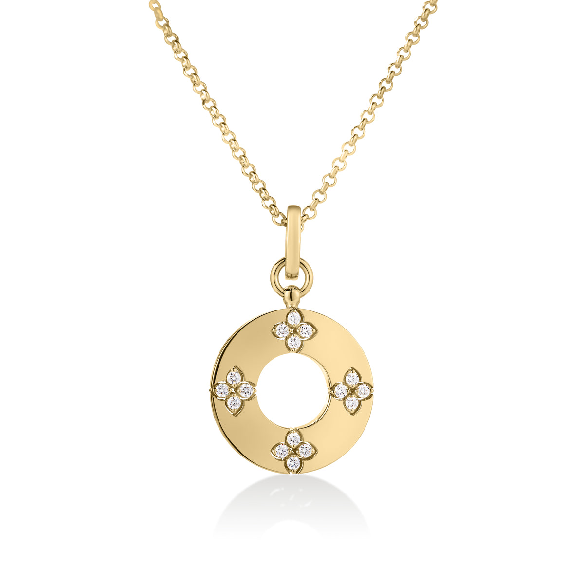18k Yellow Gold Love In Verona Diamond Flower Circle Necklace