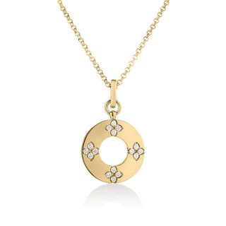 18k Yellow Gold Love In Verona Diamond Flower Circle Necklace thumbnail