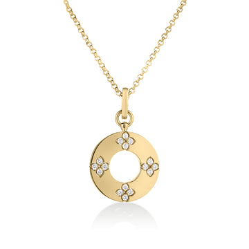 18k Yellow Gold Love In Verona Diamond Flower Circle Necklace
