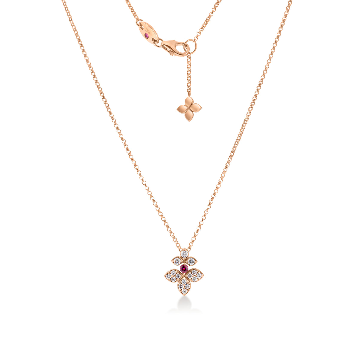 18k Rose Gold Love In Verona Pave Diamond & Rubellite Split Flower Necklace