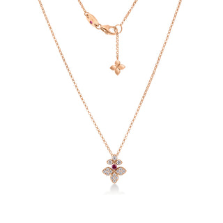 18k Rose Gold Love In Verona Pave Diamond & Rubellite Split Flower Necklace thumbnail