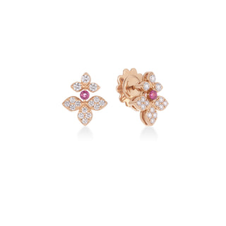 18k Rose Gold Love In Verona Pave Diamond & Rubellite Split Flower Stud Earrings thumbnail