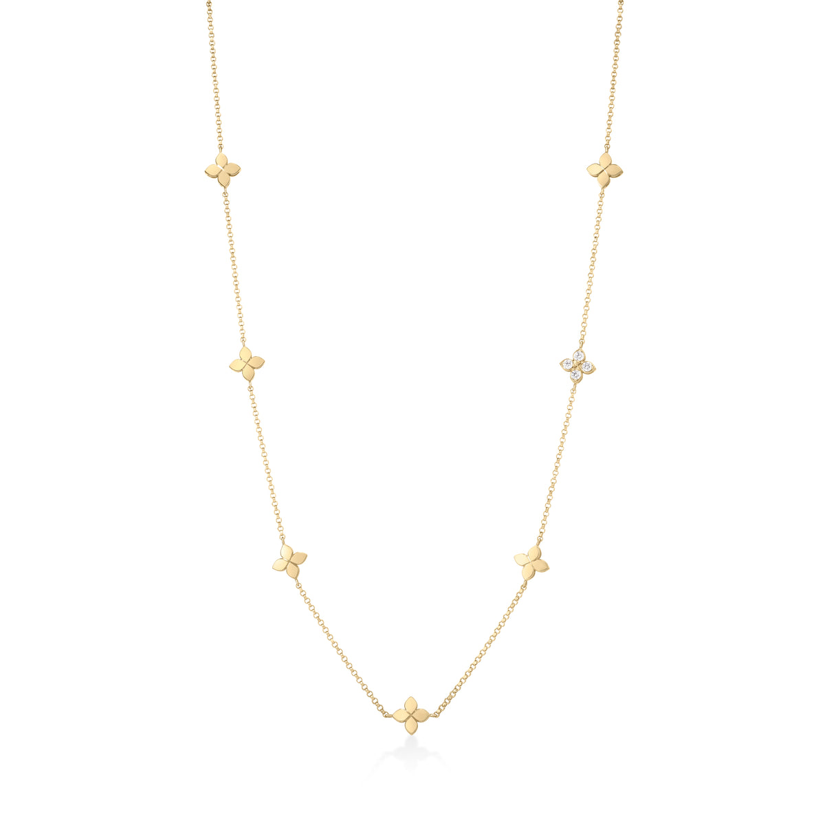 18k Yellow Gold Love In Verona Diamond Seven Flower Station Necklace