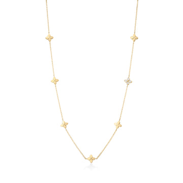 18k Yellow Gold Love In Verona Diamond Seven Flower Station Necklace
