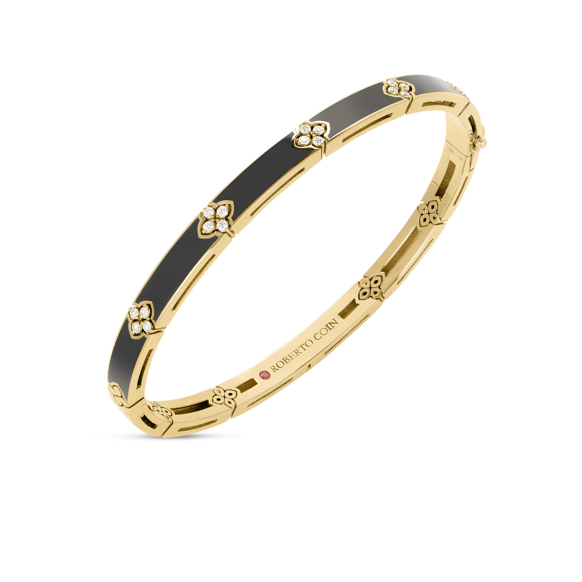 18k Yellow Gold Love In Verona Diamond & Black Enamel Bangle