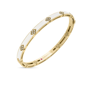 18k Yellow Gold Love In Verona Diamond & White Enamel Bangle thumbnail