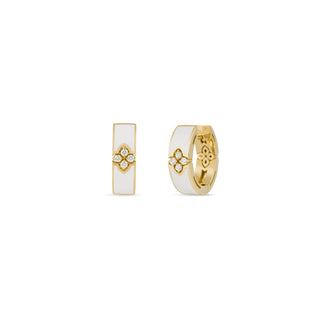 18k Yellow Gold Love In Verona Diamond & White Enamel Hoop Earrings thumbnail