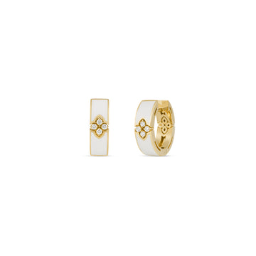 18k Yellow Gold Love In Verona Diamond & White Enamel Hoop Earrings