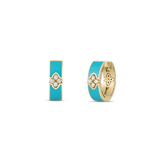 18k Yellow Gold Love In Verona Diamond & Cyan Enamel Hoop Earrings thumbnail