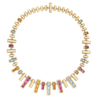 18K Yellow Gold Domino Diamond And Mixed Gemstones (Blue Topaz, Citrine, And Rubellite) Collar Necklace thumbnail