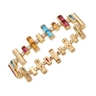 18K Yellow Gold Domino Diamond And Mixed Gemstones (Blue Topaz, Citrine, And Rubellite) Bracelet thumbnail