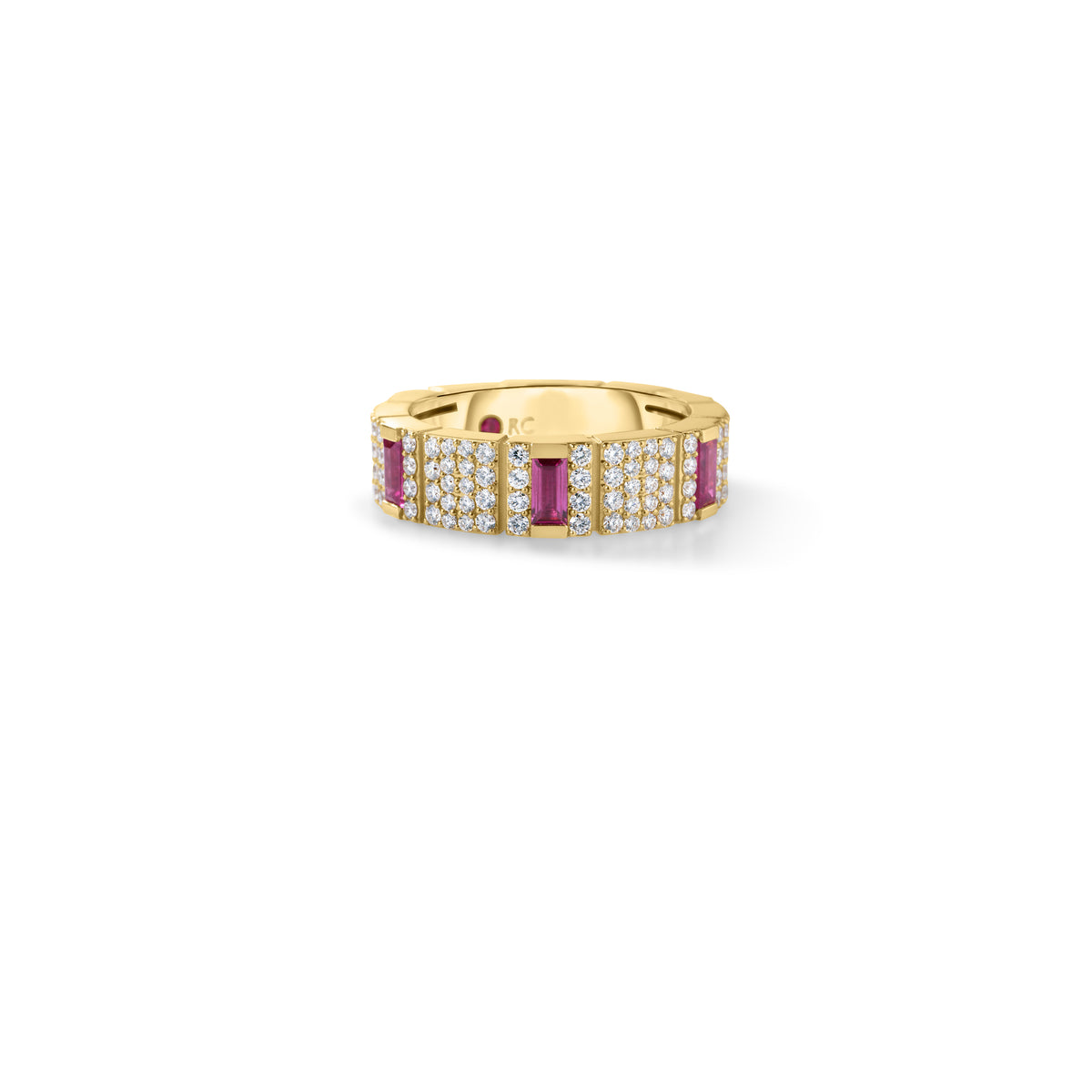 18k White Gold Obelisco Pave Diamond & Ruby Ring