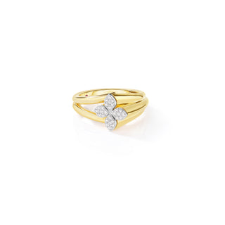 18k Yellow/white Gold Love In Verona Diamond Flower Double Band Ring thumbnail