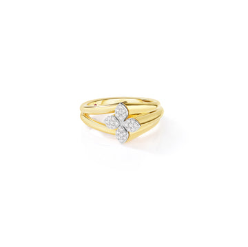 18k Yellow/white Gold Love In Verona Diamond Flower Double Band Ring