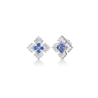 18k White Gold Diamond Princess Luce Diamond & Blue Sapphire Stud Earrings thumbnail