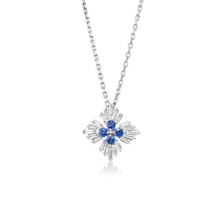 18k White Gold Diamond Princess & Blue Sapphire Necklace thumbnail