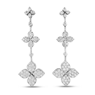 18K White Gold Love In Verona Pave Diamond Triple Flower Dangle Earrings thumbnail