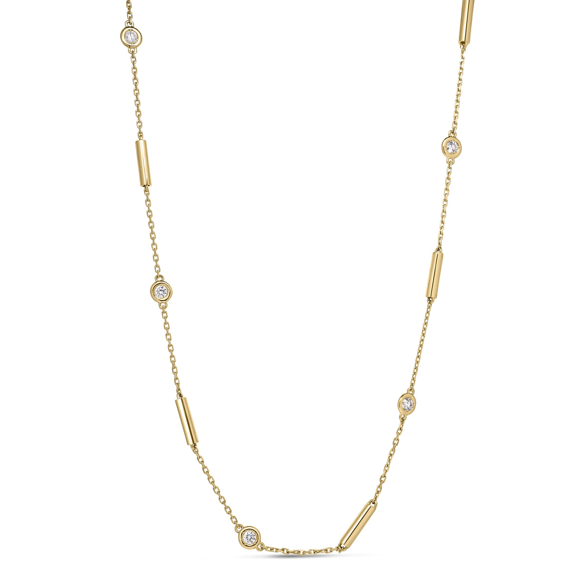 18k Yellow Gold Diamonds By The Inch Bar And Bezel Station Necklace