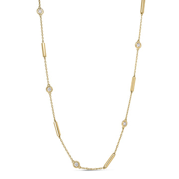18k Yellow Gold Diamonds By The Inch Bar And Bezel Station Necklace