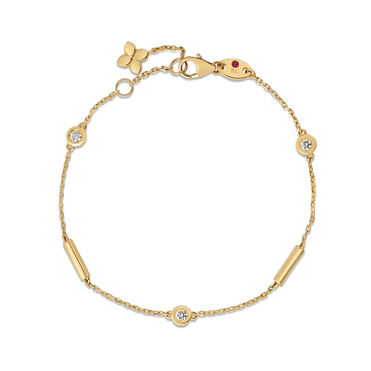 18k Yellow Gold Diamonds By The Inch Bar And Bezel Station Bracelet