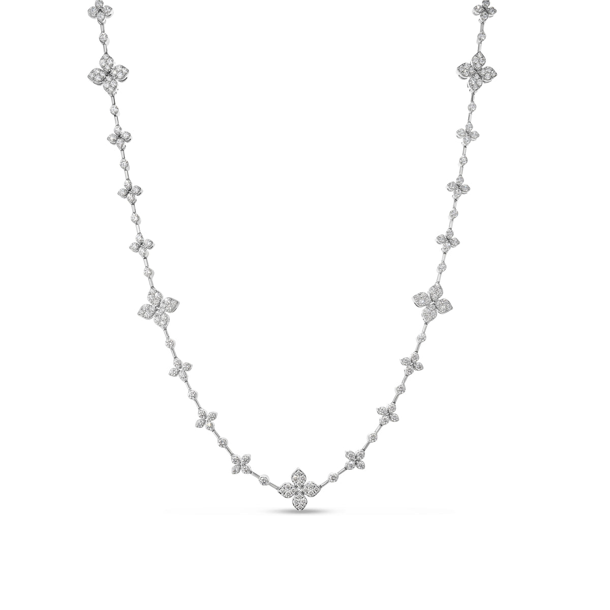18K White Gold Love In Verona Pave Diamond Alternating Flowers Necklace