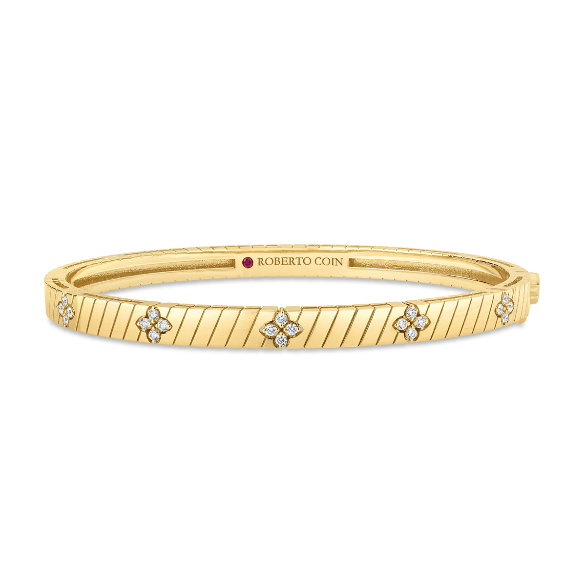 18k Yellow Gold Love In Verona Ridged Diamond Bangle