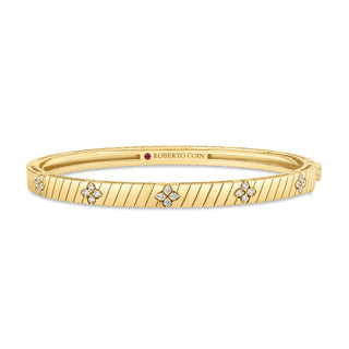 18k Yellow Gold Love In Verona Ridged Diamond Bangle thumbnail