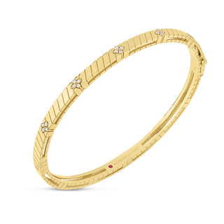 18k Yellow Gold Love In Verona Narrow Ridged Diamond Bangle thumbnail