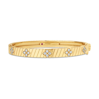 18k Yellow Gold Love In Verona Wide Ridged Diamond Bangle thumbnail
