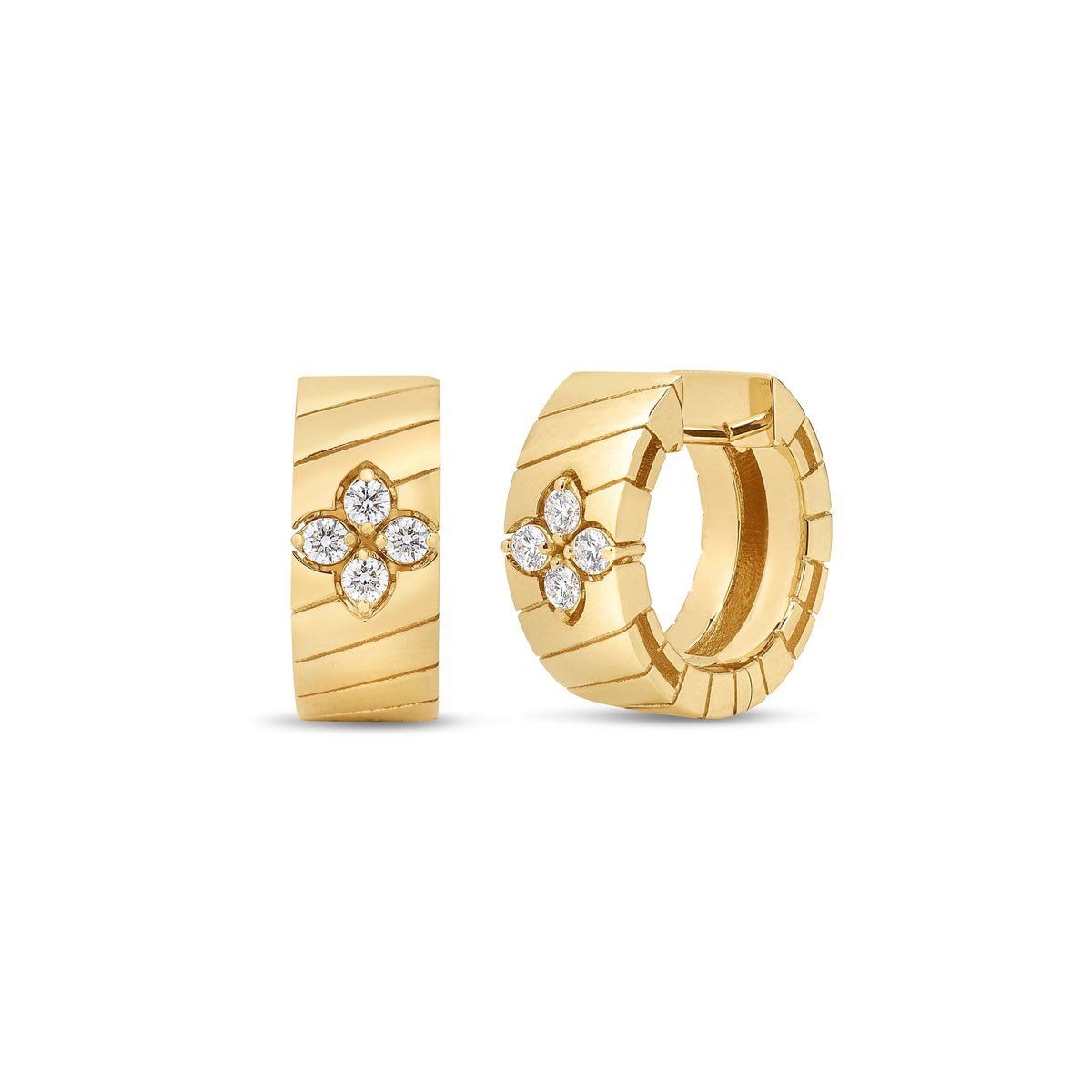 18k Yellow Gold Love In Verona Wide Ridged Diamond Hoop Earrings