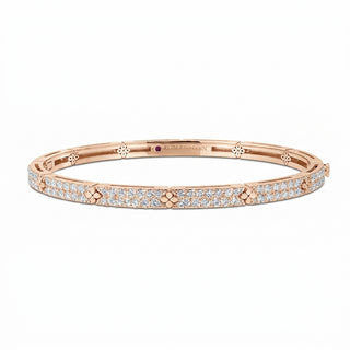 18K Rose Gold Love In Verona Narrow Pave Diamond And Polished Flowers Bangle thumbnail