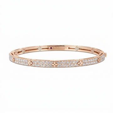 18K Rose Gold Love In Verona Narrow Pave Diamond And Polished Flowers Bangle
