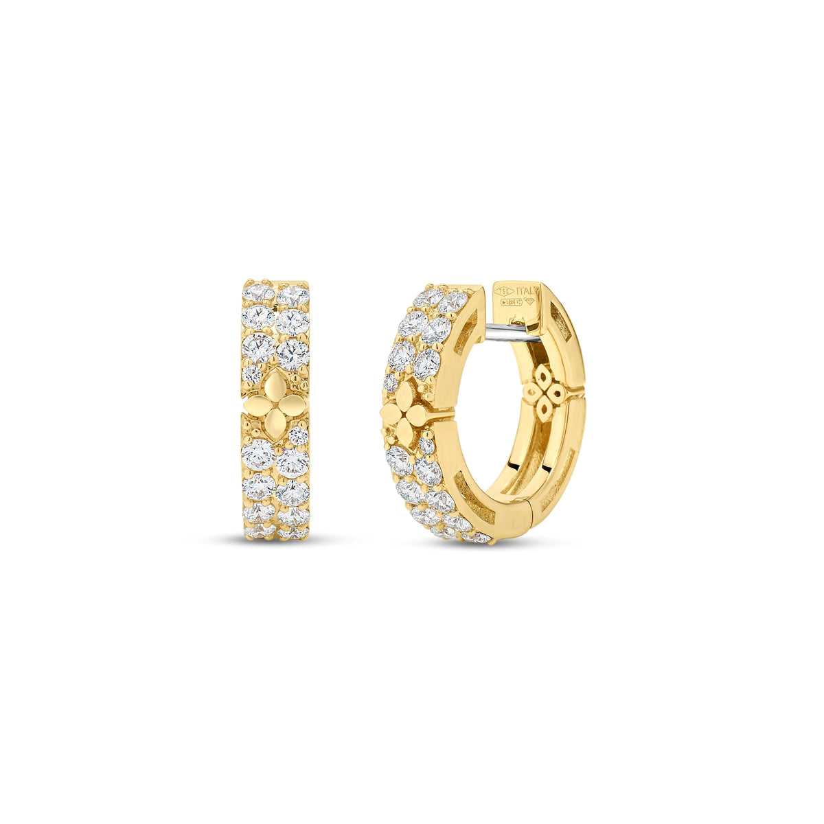 18K Yellow Gold Love In Verona Narrow Pave Diamond And Polished Flowers Earrings