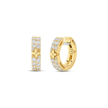 18K Yellow Gold Love In Verona Narrow Pave Diamond And Polished Flowers Earrings