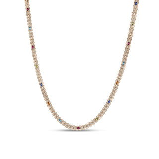 18K Rose Gold Cobra Narrow Pave Diamond And Mixed Stones (Blue Sapphire, Citrine, Peridot, And Ruby) Necklace thumbnail