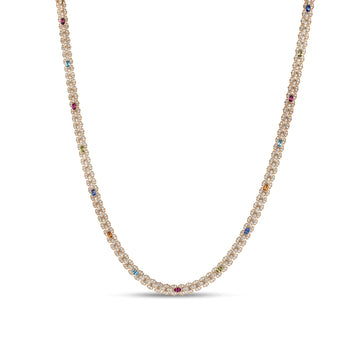 18K Rose Gold Cobra Narrow Pave Diamond And Mixed Stones (Blue Sapphire, Citrine, Peridot, And Ruby) Necklace