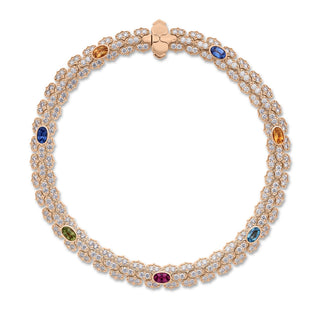 18K Rose Gold Cobra Narrow Pave Diamond And Mixed Stones (Blue Sapphire, Citrine, Peridot, Rubellite, And Ruby) Bracelet thumbnail