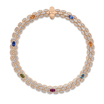 18K Rose Gold Cobra Narrow Pave Diamond And Mixed Stones (Blue Sapphire, Citrine, Peridot, Rubellite, And Ruby) Bracelet