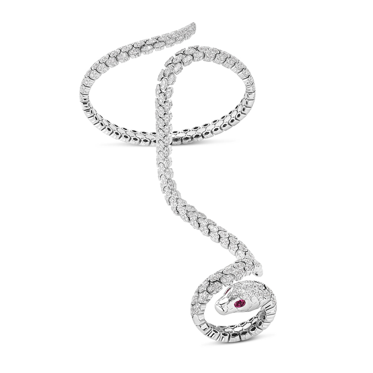 18K White Gold Cobra Pave Diamond Snake Cuff Bangle And Ring