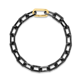 18k Yellow Designer Gold Polished Black Ceramic Link Chain Bracelet