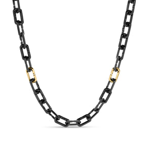 18k Yellow Designer Gold Black Titanium Link Chain Necklace